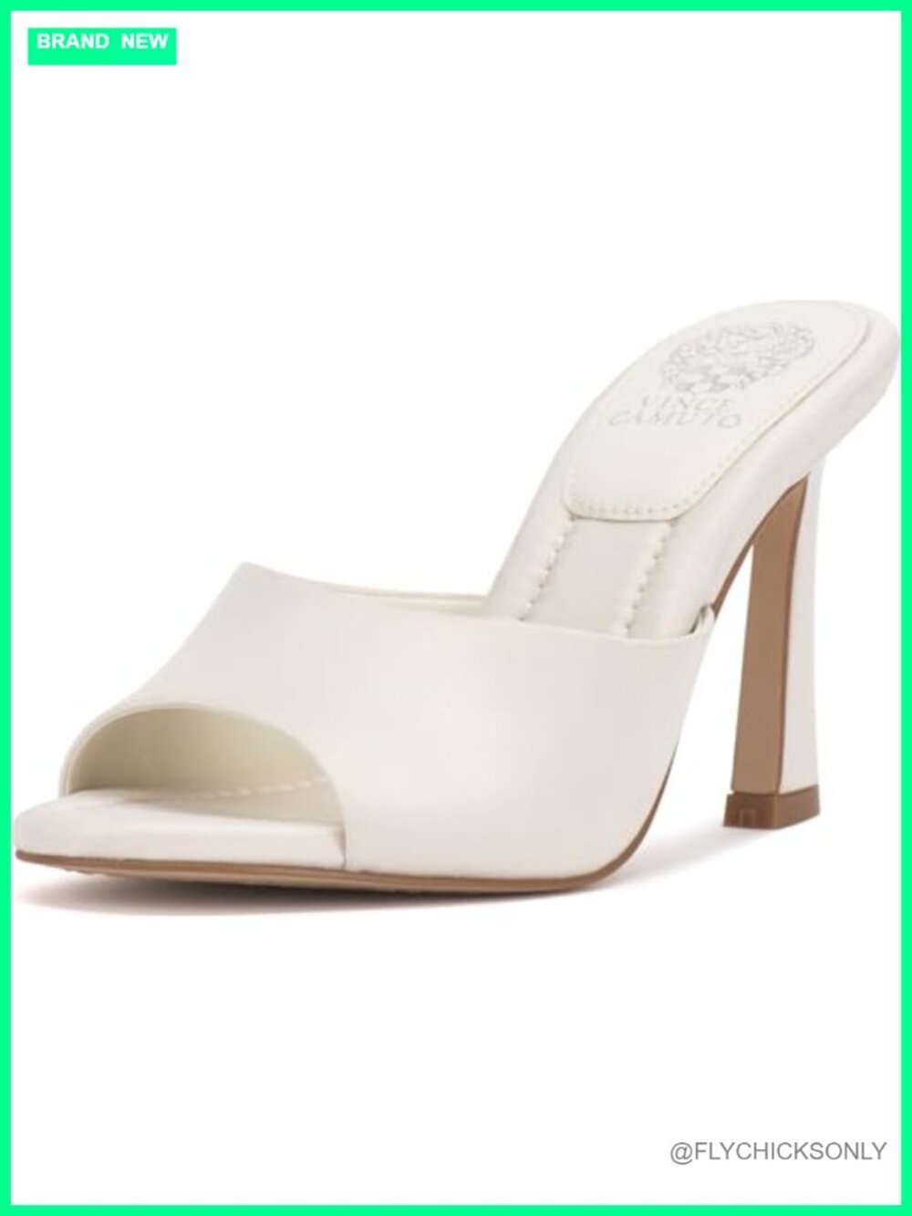 Paigely Heeled Mule Sandals Open Toe Flared Heel Slip On Leather